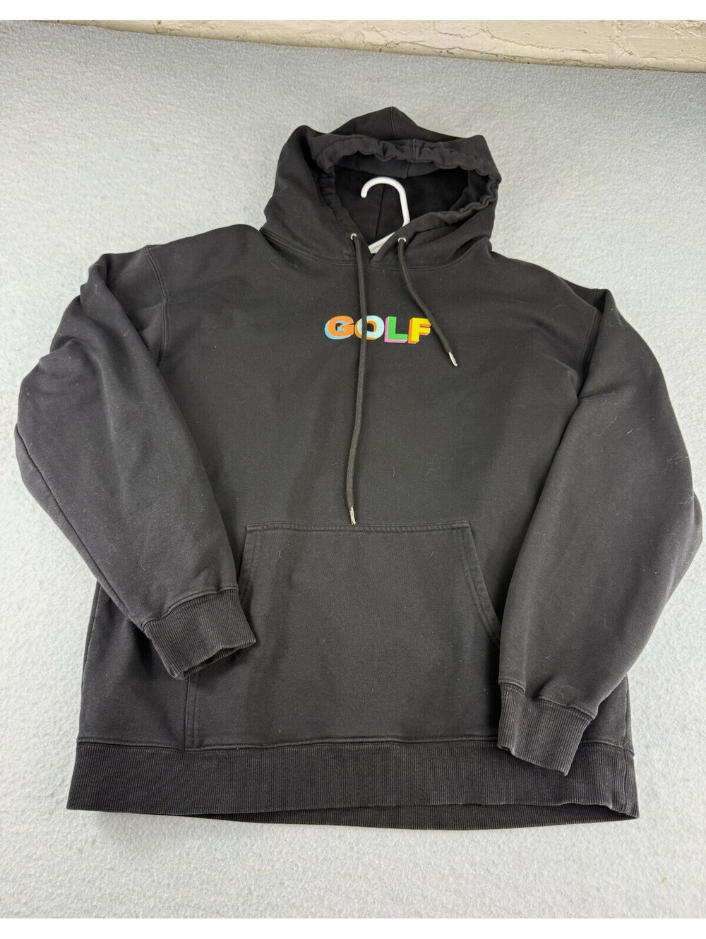 GOLF Men’s Pullover Hoodie Black Fleece Cotton Logo Drawstring Pockets L